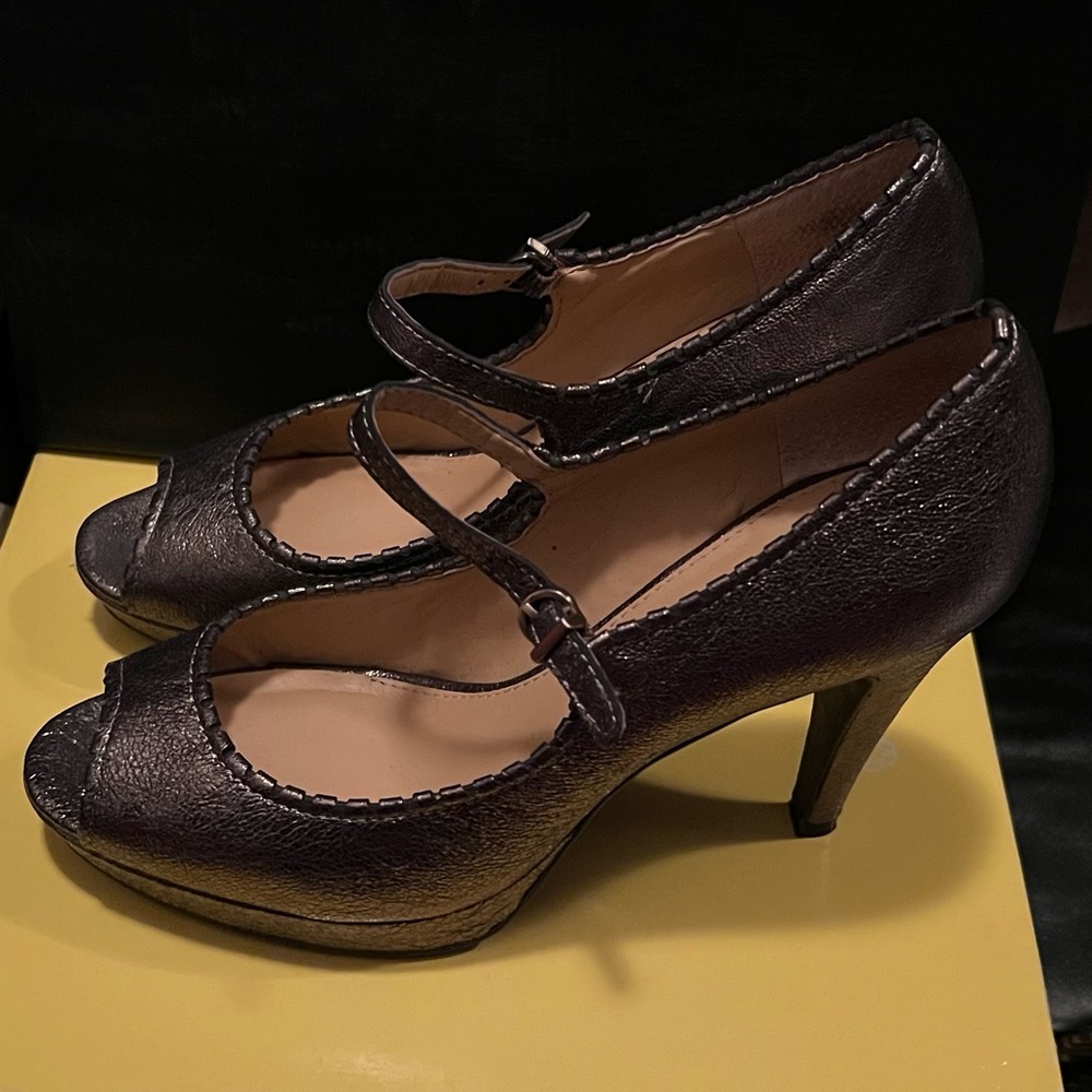 Circa Joan David Leather Peep Toe Mary Jane Shoes